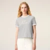 Tricou Ami Paris din bumbac gri cu patch-uri tricotate Tricou Ami Paris din bumbac gri cu patch-uri tricotate