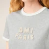Tricou Ami Paris din bumbac gri cu patch-uri tricotate Tricou Ami Paris din bumbac gri cu patch-uri tricotate