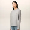 Tricou cu mâneci lungi din bumbac gri Ami de Coeur