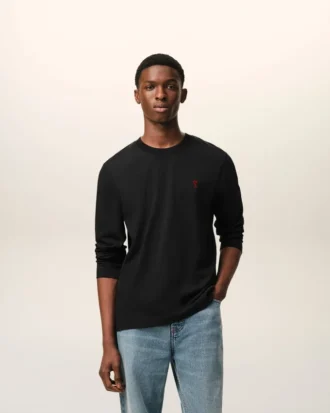 Tricou cu mâneci lungi Red Ami de Coeur din bumbac negru