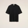 Tricou negru din satin cu mâneci scurte și detalii din tricot Tricou negru din satin cu mâneci scurte și detalii din tricot