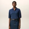 Tricou polo albastru din bumbac cu patch-uri tricotate Ami de Coeur Tricou polo albastru din bumbac cu patch-uri tricotate Ami de Coeur