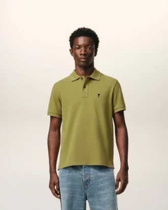 Tricou polo Ami de Coeur cu mâneci scurte din bumbac verde