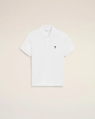 Tricou polo Ami de Coeur din bumbac alb, cu mâneci scurte