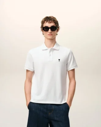Tricou polo Ami de Coeur din bumbac alb, cu mâneci scurte