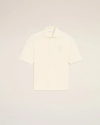 Tricou polo Ami de Coeur din bumbac alb, cu patch-uri tricotate