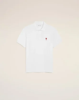 Tricou polo Ami de Coeur din bumbac alb cu roșu