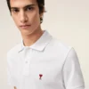 Tricou polo Ami de Coeur din bumbac alb cu roșu