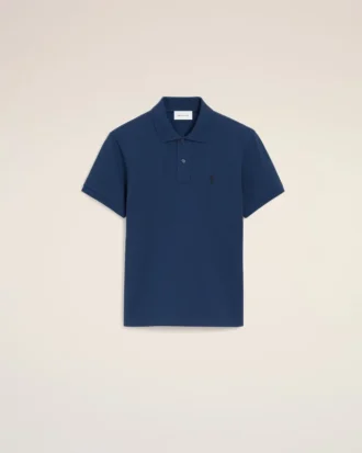 Tricou polo Ami de Coeur din bumbac albastru cu mâneci scurte