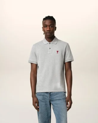 Tricou polo Ami de Coeur din bumbac gri