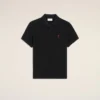 Tricou polo Ami de Coeur din bumbac negru cu imprimeu roșu Tricou polo Ami de Coeur din bumbac negru cu imprimeu roșu