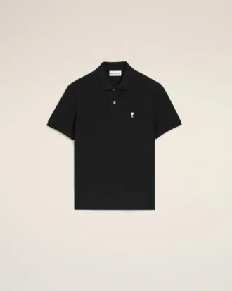 Tricou polo Ami de Coeur din bumbac negru cu mâneci scurte
