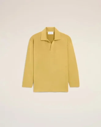 Tricou polo cu mâneci lungi din lână galbenă