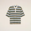 Tricou polo din bumbac cu dungi albastre și patch Ami Tricou polo din bumbac cu dungi albastre și patch Ami
