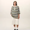 Tricou polo din bumbac cu dungi albastre și patch Ami Tricou polo din bumbac cu dungi albastre și patch Ami