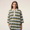 Tricou polo din bumbac cu dungi albastre și patch Ami Tricou polo din bumbac cu dungi albastre și patch Ami