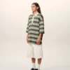 Tricou polo din bumbac cu dungi albastre și patch Ami Tricou polo din bumbac cu dungi albastre și patch Ami