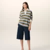 Tricou polo din bumbac cu dungi albastre și patch Ami Tricou polo din bumbac cu dungi albastre și patch Ami