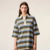 Tricou polo din bumbac cu dungi albastre și patch Ami Tricou polo din bumbac cu dungi albastre și patch Ami