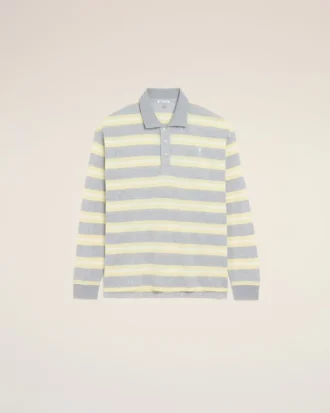 Tricou polo din bumbac cu dungi gri și galbene