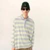 Tricou polo din bumbac cu dungi gri și galbene Tricou polo din bumbac cu dungi gri și galbene