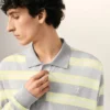 Tricou polo din bumbac cu dungi gri și galbene Tricou polo din bumbac cu dungi gri și galbene