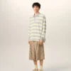 Tricou polo din bumbac cu dungi gri și galbene Tricou polo din bumbac cu dungi gri și galbene