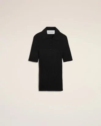 Tricou polo negru din tricot cu mâneci scurte