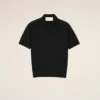 Tricou polo negru din tricot cu mâneci scurte Tricou polo negru din tricot cu mâneci scurte