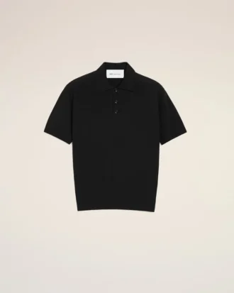 Tricou polo negru din tricot cu mâneci scurte Tricou polo negru din tricot cu mâneci scurte