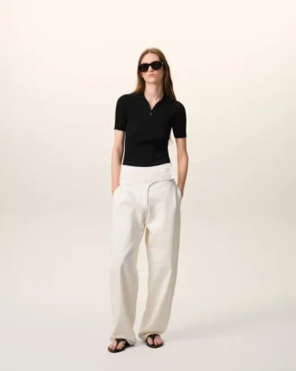 Tricou polo negru din tricot cu mâneci scurte