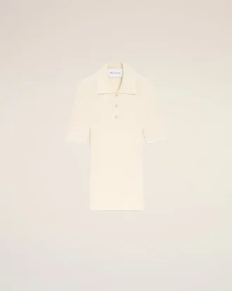 Tricouri polo alb cu mâneci scurte din tricot