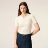 Tricouri polo alb cu mâneci scurte din tricot